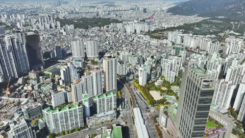 Aerial View of Han River and Subway Line 2 at Gangbyeon Stock Footage 292036860