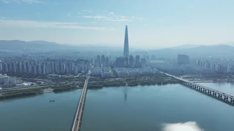 Aerial View of Han River and Subway Line 2 at Gangbyeon Stock Footage 292037218