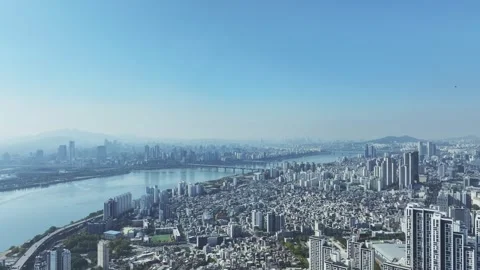 Aerial View of Han River and Subway Line 2 at Gangbyeon Stock Footage 292039539