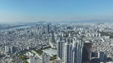 Aerial View of Han River and Subway Line 2 at Gangbyeon Stock Footage 292039848