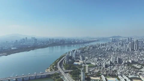 Aerial View of Han River and Subway Line 2 at Gangbyeon Stock Footage 292046125