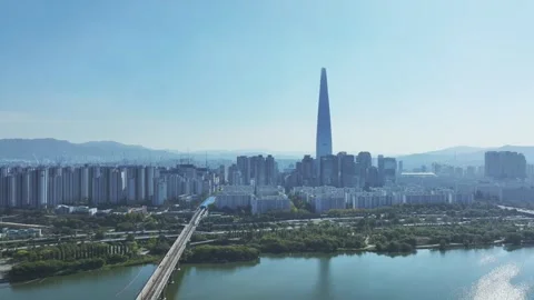 Aerial View of Han River and Subway Line 2 at Gangbyeon Stock Footage 292049847