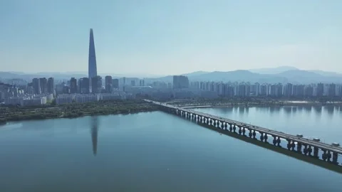 Aerial View of Han River and Subway Line 2 at Gangbyeon Stock Footage 292051484