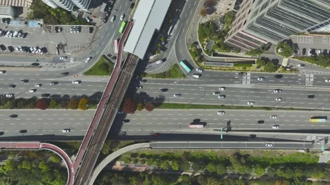 Aerial View of Han River and Subway Line 2 at Gangbyeon Stock Footage 292051773