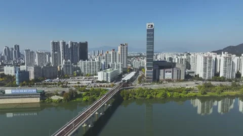 Aerial View of Han River and Subway Line 2 at Gangbyeon Stock Footage 292053262