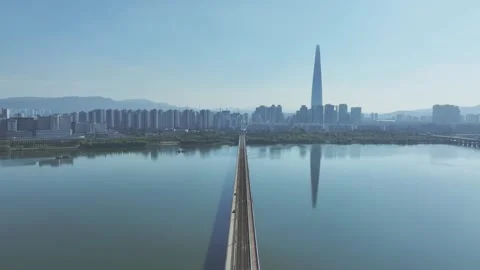 Aerial View of Han River and Subway Line 2 at Gangbyeon Stock Footage 292053519