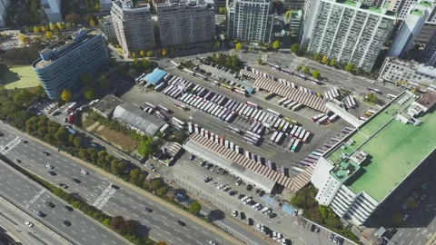 Aerial View of Han River and Subway Line 2 at Gangbyeon Stock Footage 292069013