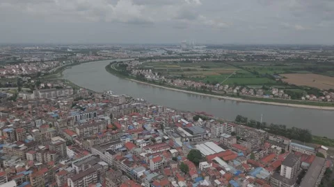 Aerial View of Han River Old Town and Thermal Power Plant Stock-Footage 343694546