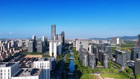 Aerial View of Hangzhou Future Sci-Tech City CBD Skyline Stock Footage 346086690
