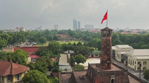 Aerial View of Hanoi Flag Tower and Historic Cityscape in Vietnam Stock Footage 341807685