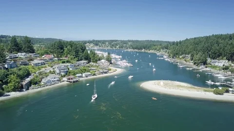 Aerial View Harbor Boats Summer Activities Quaint Fishing Town Stock Footage