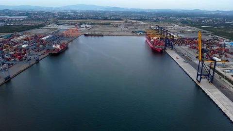 Aerial view Harbor Container ship About international exports. Stock Footage 113624657