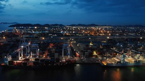 Aerial view Harbor Container ship About international exports. Stock Footage 113624685