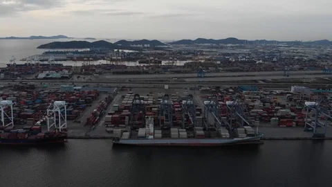 Aerial view Harbor Container ship About international exports. Stock Footage 116485765