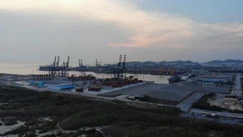 Aerial view Harbor Container ship About international exports. Stock Footage 118237746