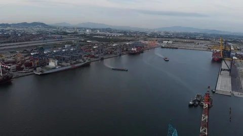 Aerial view Harbor Container ship About international exports. Stock Footage 118237801