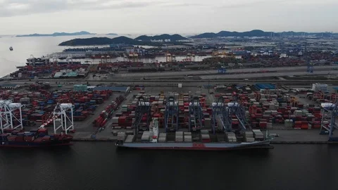 Aerial view Harbor Container ship About international exports. Video stock 118760287