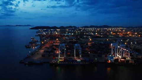 Aerial view Harbor Container ship About international exports. Video stock 118760305
