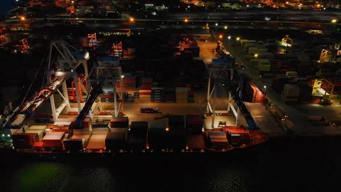 Aerial view Harbor Container ship About international exports. Video stock 118760564