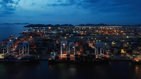 Aerial view Harbor Container ship About international exports. Video stock 118760619