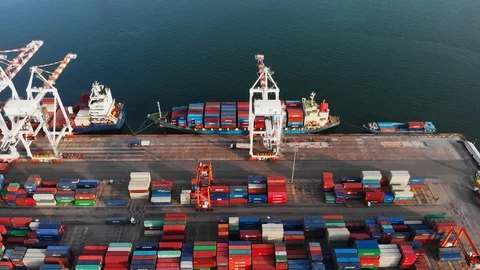 Aerial view Harbor Container ship About international exports. Video stock 118908644