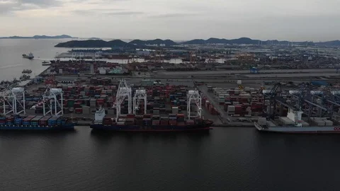 Aerial view Harbor Container ship About international exports. Stock Footage 119220156