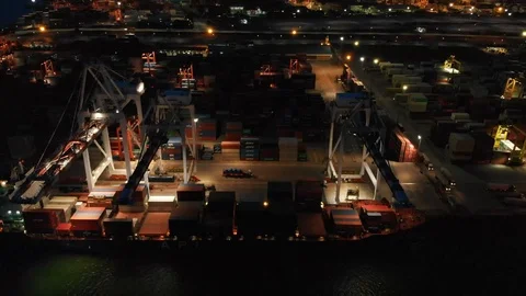 Aerial view Harbor Container ship About international exports. Stock Footage 119220162