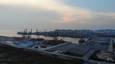 Aerial view Harbor Container ship About international exports. Stock Footage 119577800