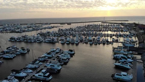 Aerial view of a Harbor Stock Footage 138345980