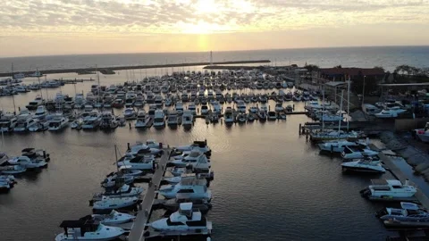 Aerial view of a Harbor Stock Footage 138346414