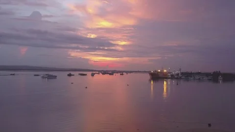 Aerial view harbour during sunset 動画素材 84829501