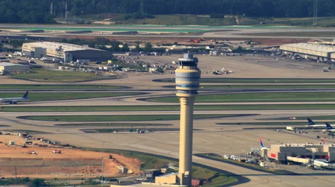 Aerial view of Hartsfield-Jackson Atlanta International Airport. Shot in 2007. Stock Footage
