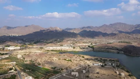 Aerial view of Hatta town which is part of Dubai emirate in the UAE Stock Footage 146057256