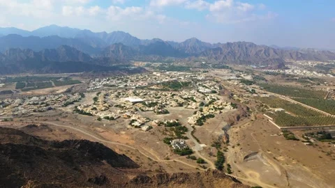 Aerial view of Hatta town which is part of Dubai emirate in the UAE Stock Footage 146057324