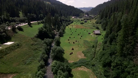 Aerial view of the haystacks Stock Footage 158608921