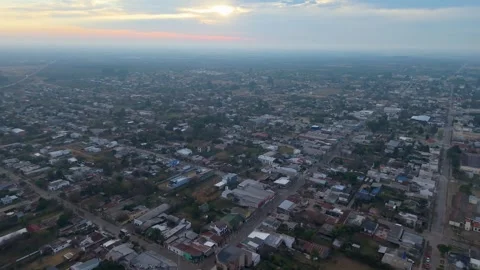 Aerial view of hazy sunset over San Jose de Feliciano, Argentina Stock Footage 343990139