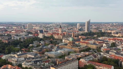 Aerial view of the heart of Leipzig in eastern Germany at sunset on a clear Stock-Footage 125453997