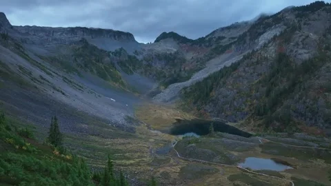 Aerial view of Heather Meadows on Mount Baker, Washington State, USA Stock Footage 310679688