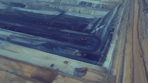 Aerial view of heavy machinery working at Thar Engro Coal Mining site Stock Footage 344056209