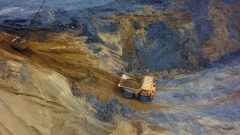 Aerial View Heavy Mining Equipment Working Industrial Site Operations Видео 334563022