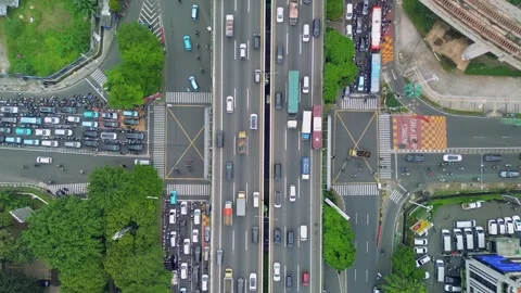 Aerial View of Heavy Traffic on a Multi-Lane Highway in Jakarta, Indonesia Stock Footage 310825891