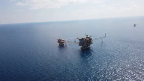 Aerial view from helicopter of central processing platform (cpp) Stock Footage 111171569