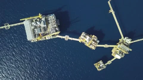 Aerial view from helicopter of central processing platform (cpp) Stock Footage 158876424