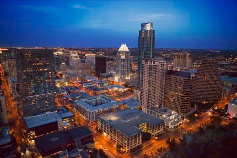 Aerial View from a helicopter of the Downtown Austin Texas Skyline Cityscape Stock Photos