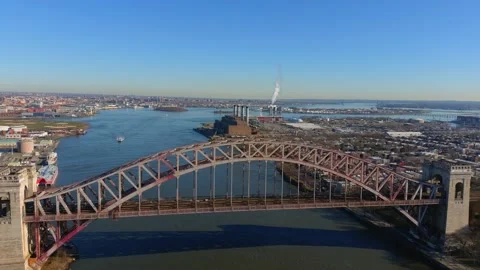Aerial View of the Hell Gate Bridge - Part 2 Video stock 168626254