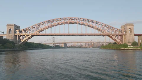 Aerial view of the Hell Gate Bridge Video stock 314342611