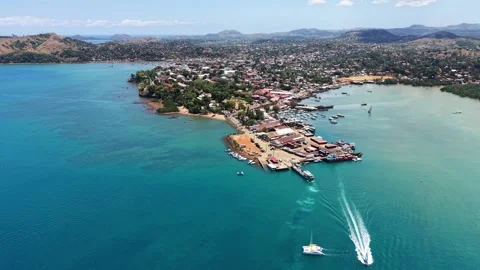 Aerial view of Hell-Ville harbor and port, Nosy Be, Madagascar Stock Footage 325561765