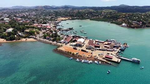 Aerial view of Hell-Ville harbor and port, Nosy Be, Madagascar Stock Footage 325562064