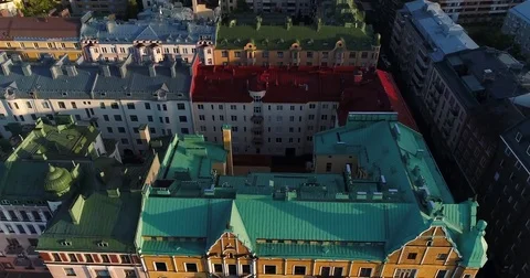 Aerial view of Helsinki capital of Finland. Drone flying forward filming down an Stock Footage