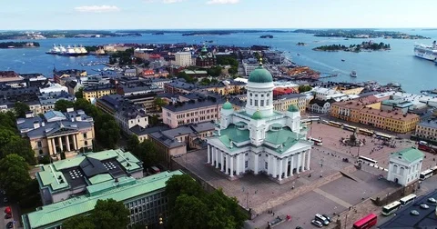 Aerial view of Helsinki, Finland Stock Footage